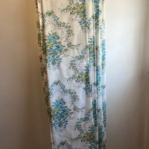 four Vintage floral draperies blue, yellow, green, grey. Unlined.